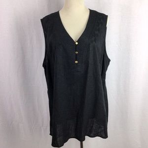 Cynthia Rowley Woman Black Embroidery on Black Linen Blend V-Neck Top Sz 2X NWT